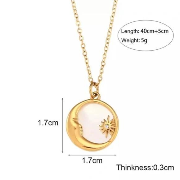 New 18k Gold Disc Sun Moon Pendant Necklace, NICE NECKLACE, CUTE NECKLACE - Picture 7 of 7